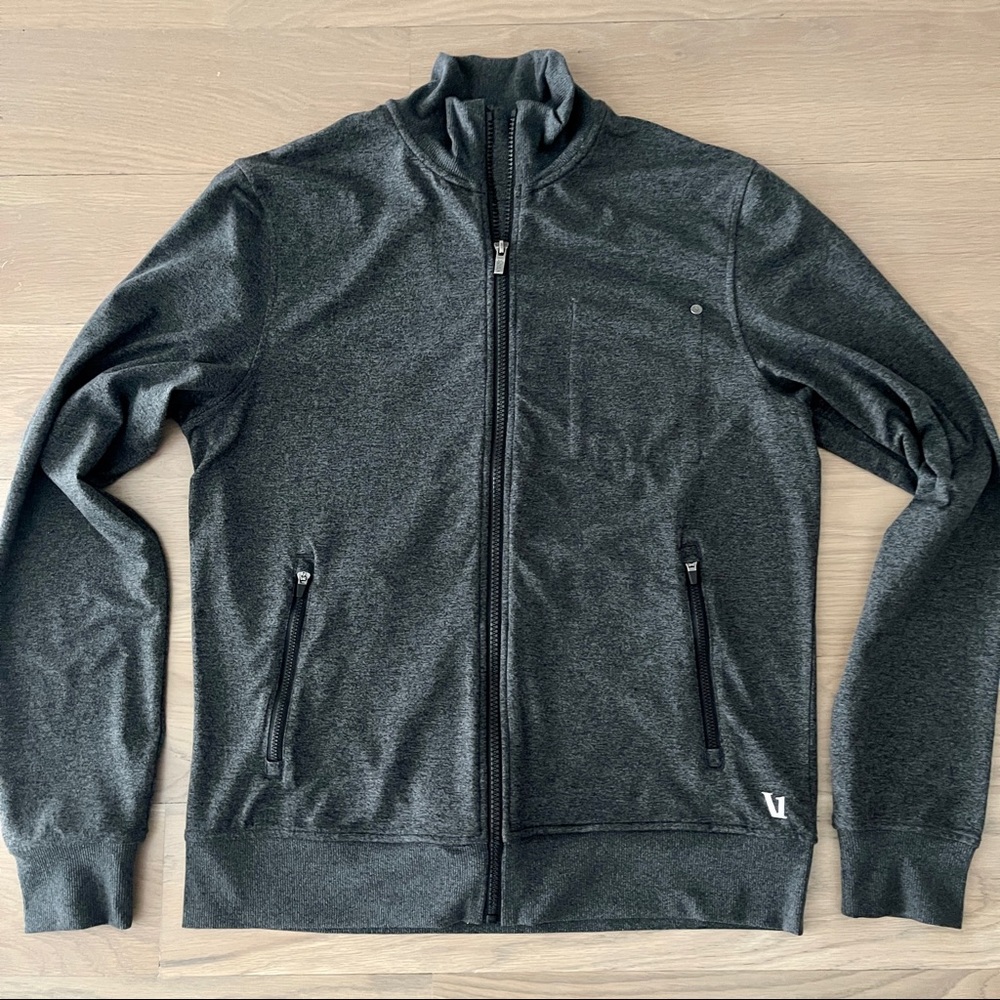 Vuori Men’s Performance Zip Jacket, Charcoal Heather, Size M.